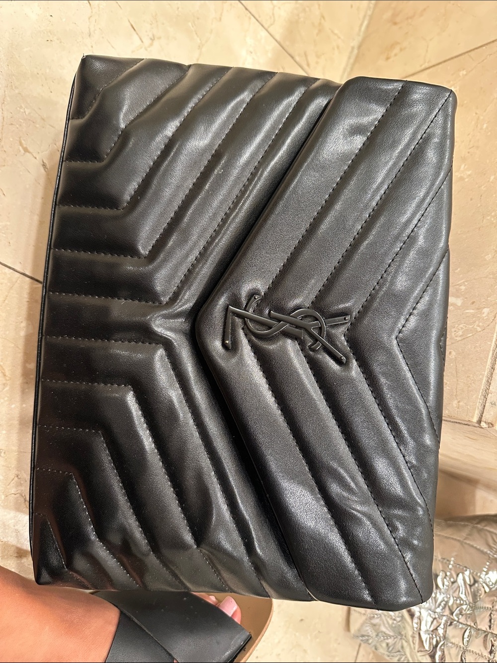 Yves Saint Laurent Black Quilted Chevron Leather Messenger Bag